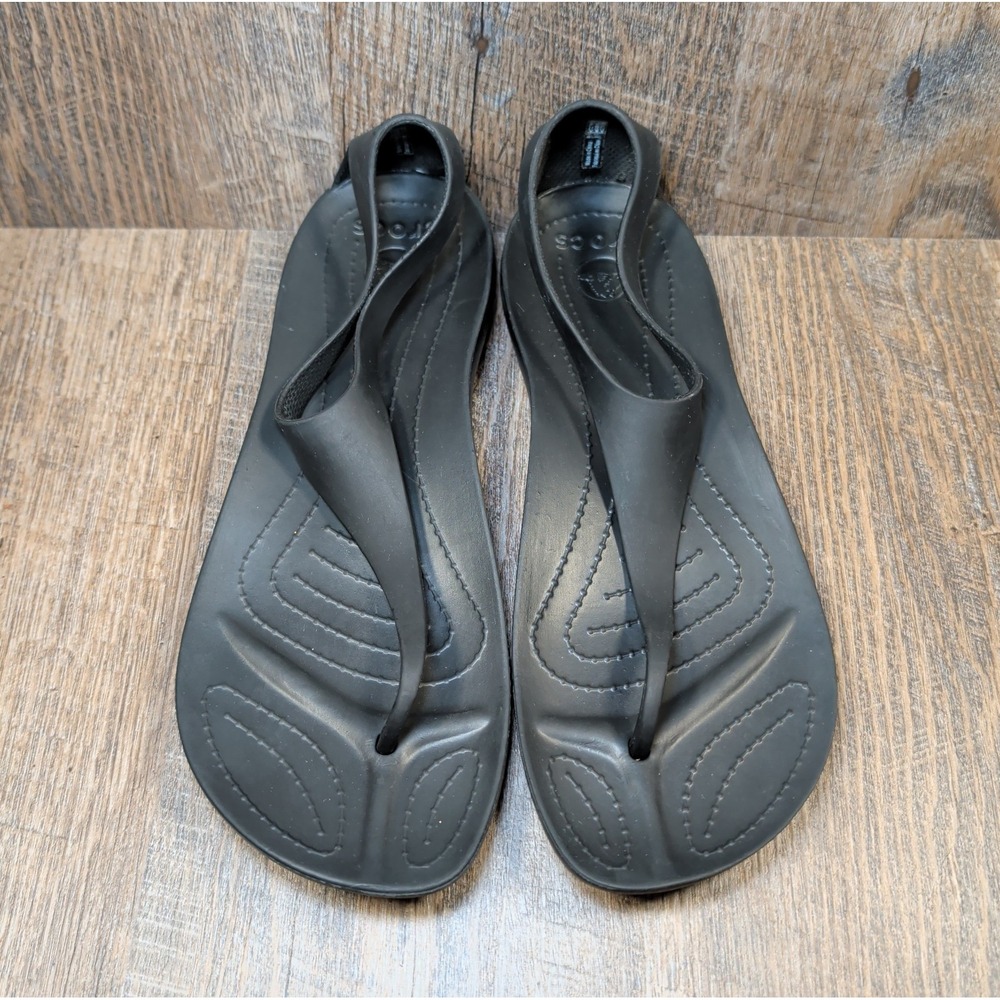 Crocs Sexi Flip Flop Sandals Womens Size 9 Black Serena T-Strap Thong Slip On - Picture 4 of 13